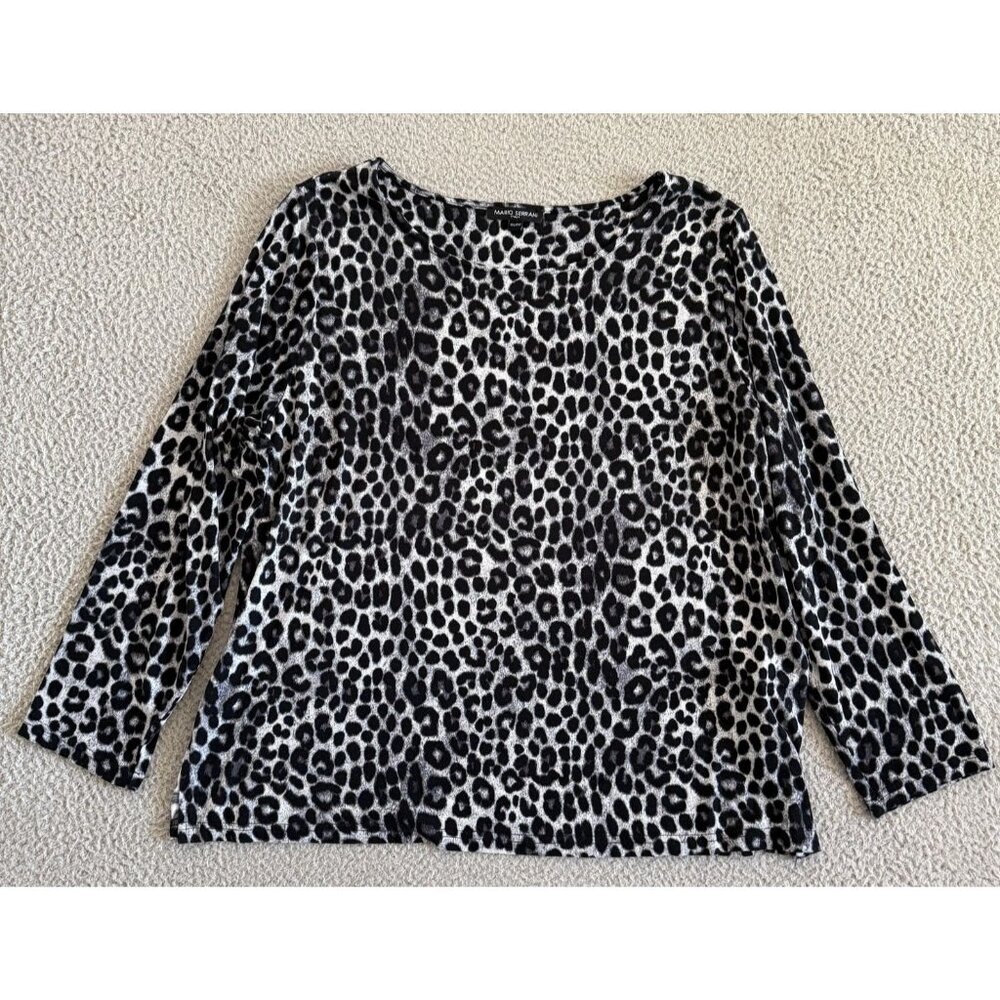 Mario Serrani Shirt Black White Leopard Print‎ Stretch Pullover Top